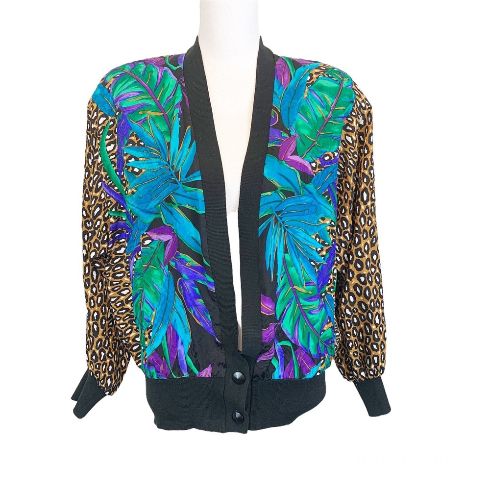 Adriana Papell Vintage Womens‎ Satin Button Front Blouse Cardigan Womens 6